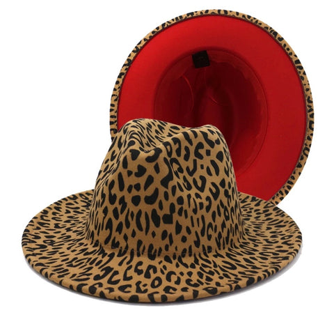 Cheetah Print Fedora w/Red under brim