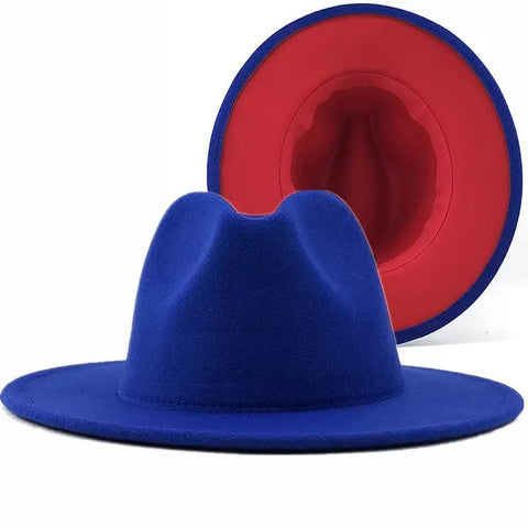 Royal blue and red fedora